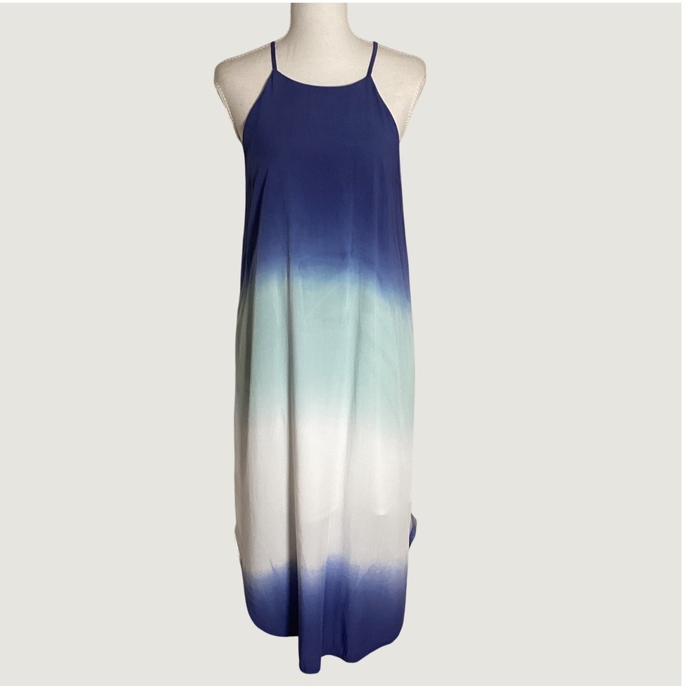She + Sky Ombre Maxi Dress Womens Small Rayon Blue Teal Boho Summer Beach